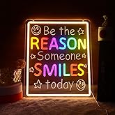 Be the Reason Someone Smile Today LED Signs Colorful Inspirational Letters Neon Lights Positive Motivational Quote Word Neon Sign Lamp for Bedroom School Office Home Classroom Wall Decor