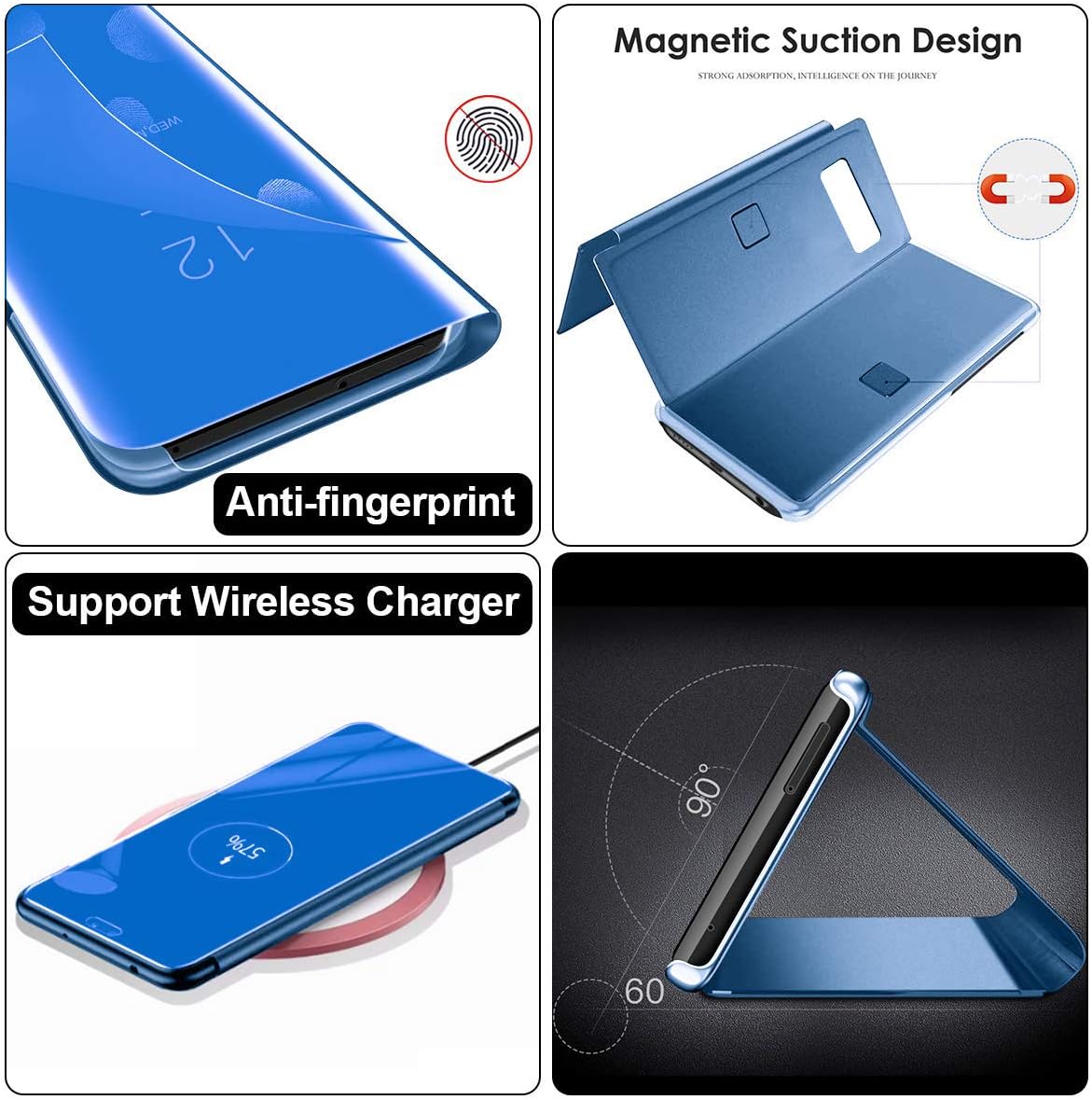 Case for Samsung Galaxy S10 Plus Case Stand Flip Case Clear View Cover Flip Case (Blue) - Image 5