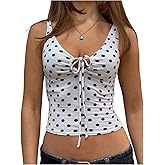 Milumia Women's Polka Dots Crop Tank Top Tie Front Cut Out V Neck Sleeveless Y2k Going Out Tops