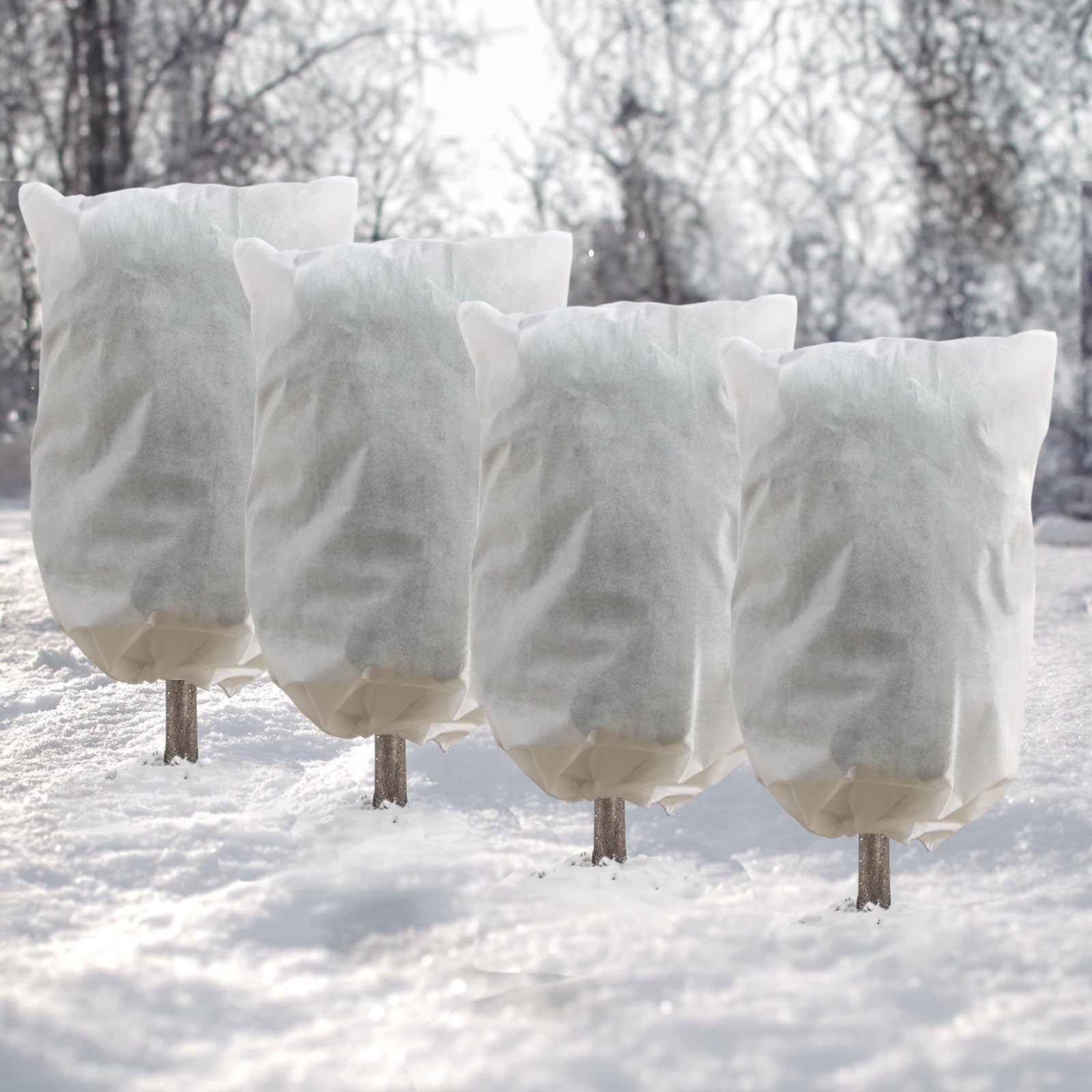 DazSpirit 4 Packs Plant Fleece Frost Protection, 80 x 120 cm Non-Woven Garden Fleece Frost Protection with Drawstring and Zipper, Plant Covers for Winter to Protect Outdoor Plants, Frost, Insects