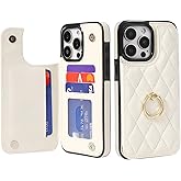 IKOLYS Wallet Case for iPhone 13 Pro Max with Card Holder, Ring Kickstand Card Slots Leather Case with Double Magnetic Clasp Shockproof Phone Cover 6.7 Inch 2021, Beige
