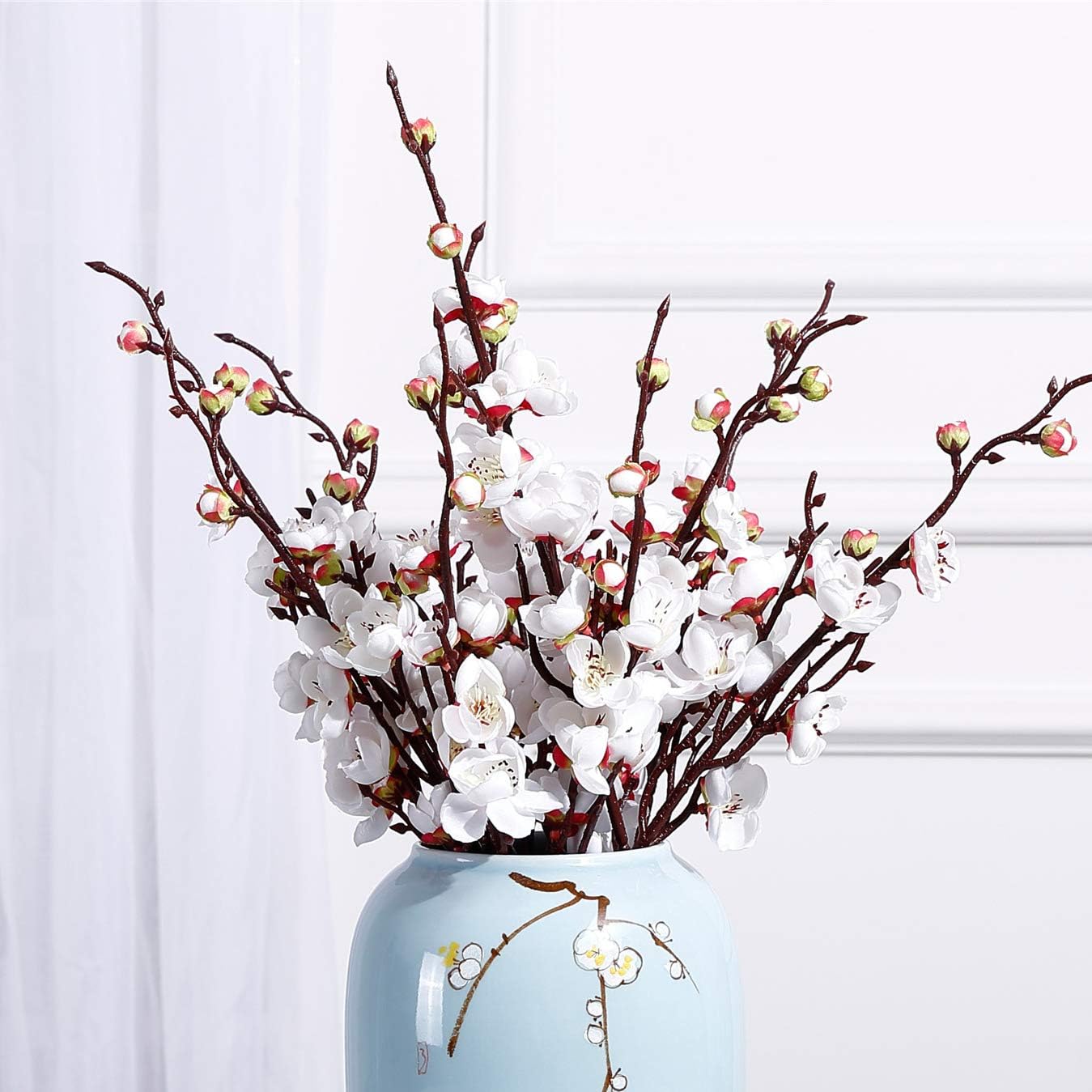NOLAST 10 Pcs 18.7” Long of Plum Blossom Artificial Flowers Fake Flower for Home Wedding Office Decor (White)