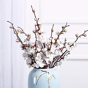 NOLAST 10 Pcs 18.7” Long of Plum Blossom Artificial Flowers Fake Flower for Home Wedding Office Decor (White)