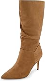 CUSHIONAIRE Women's Porsha Slouchy Vegan Suede Mid-Calf Scrunch Boot with Pointed Toe, Memory Foam & 3-Inch Heel | Wide Widths Available