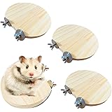Hamiledyi 4 Pcs Natural Wood Hamster Stand Platform Rat Activity Playground Chinchilla Cage Accessories with Stainless Steel 
