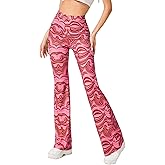 Rave Flare Pants for Women - EDC 70s Wide Leg Flair Leggings Disco Festival Outfits High Waist Bell Bottom Trousers
