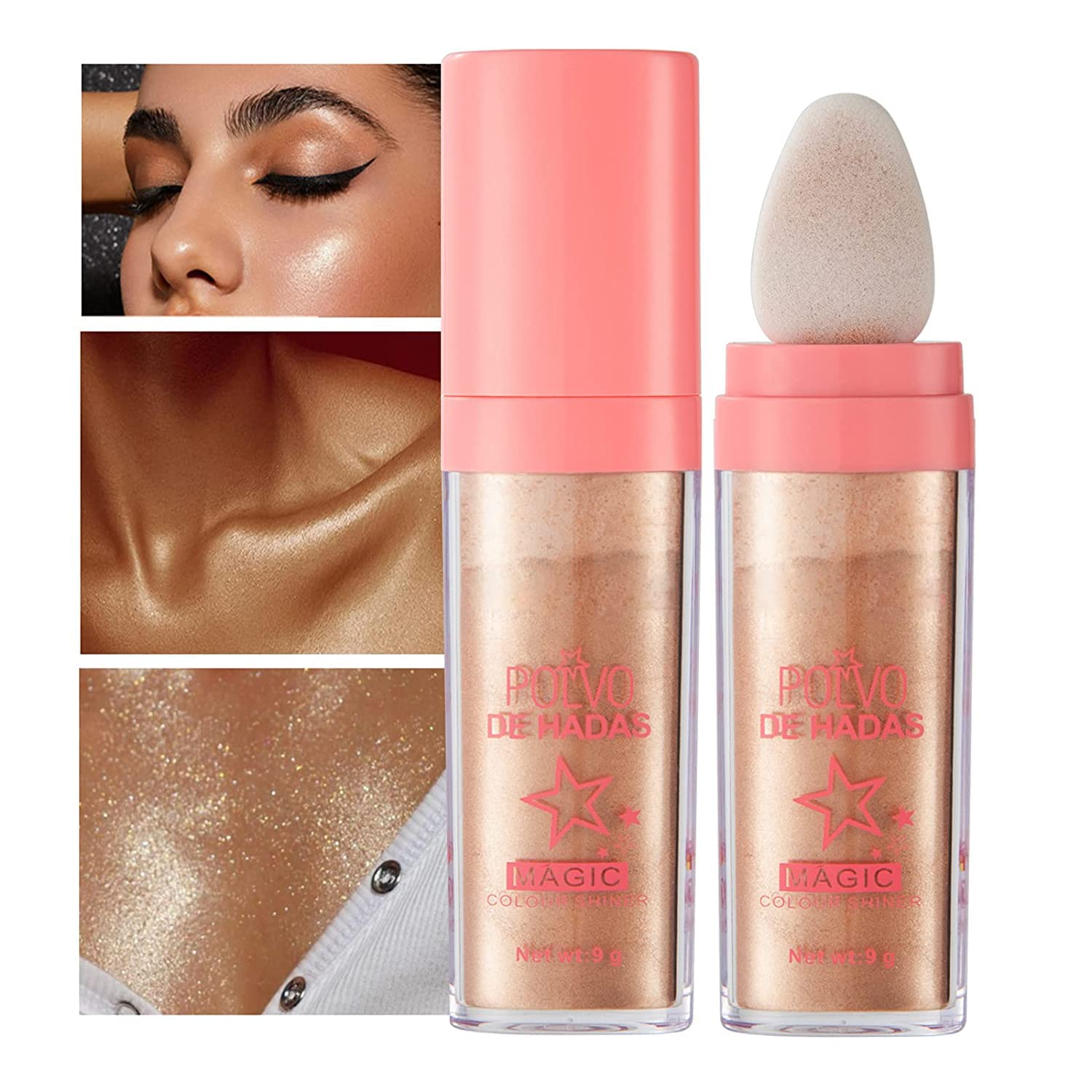 GL-Turelifes Hightlighter Stick Puff Fairy Stick Highlight Powder Glitter Loose Powder Brush Stick Contouring Powder Shimming Powder for Eyes, Face, Body Tiktok Makeup (#03 Gold Brown)