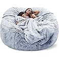 Giant Fur Bean Bag Chair Cover for Kids Adults, (No Filler) Living Room Furniture Big Round Soft Fluffy Faux Fur Beanbag Lazy Sofa Bed Cover (Snow Grey, 7FT)
