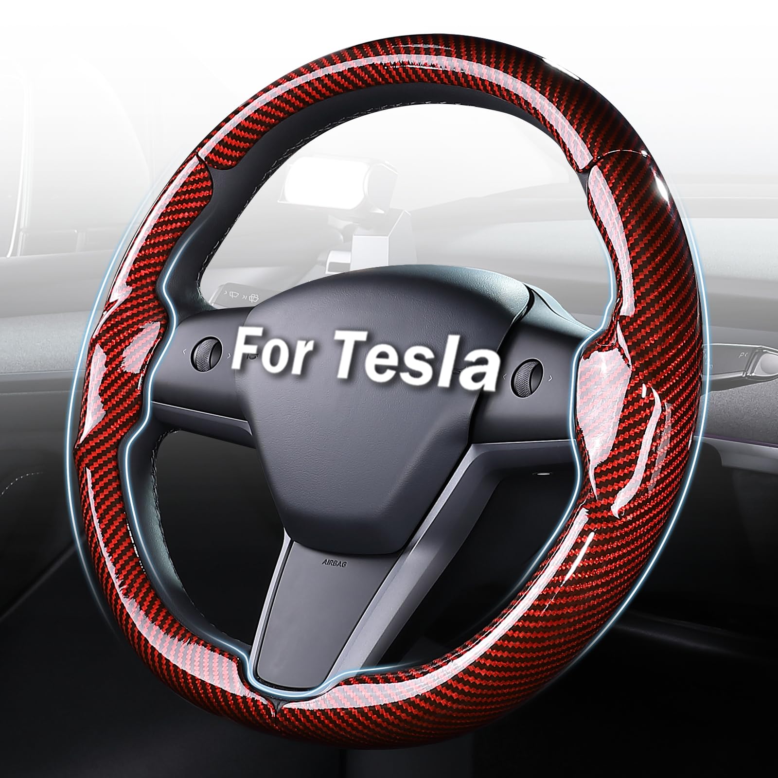 Photo 1 of Steering Wheel Cover for Tesla Model 3 (2017-2023) / Model Y (2020-2024),Anti-Slip,Comfortable Grip, Breathable,Customized for Tesla Model 3/Y Accessories,Bright Red