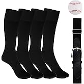 Mikovivi Youth Baseball Socks and Belt Combo Set, Kids Soccer Softball Football High Knee Socks, Adjustable Sport Athletic Belt & Gear Stuff Accessories for Boys Girls (Black, S)