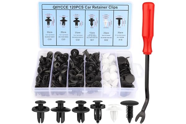 QIIYCCE 120PCS Car Clips & Plastic Rivets - 6 Popular Sizes, Fits Bumpers, Fenders & Most Car Models, Ideal for Body Fixing &