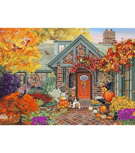 Autumn Lake Puzzle 1000 Teile – Herbstmotiv Mit Hunden, 50x70 Cm, Inkl. Poster