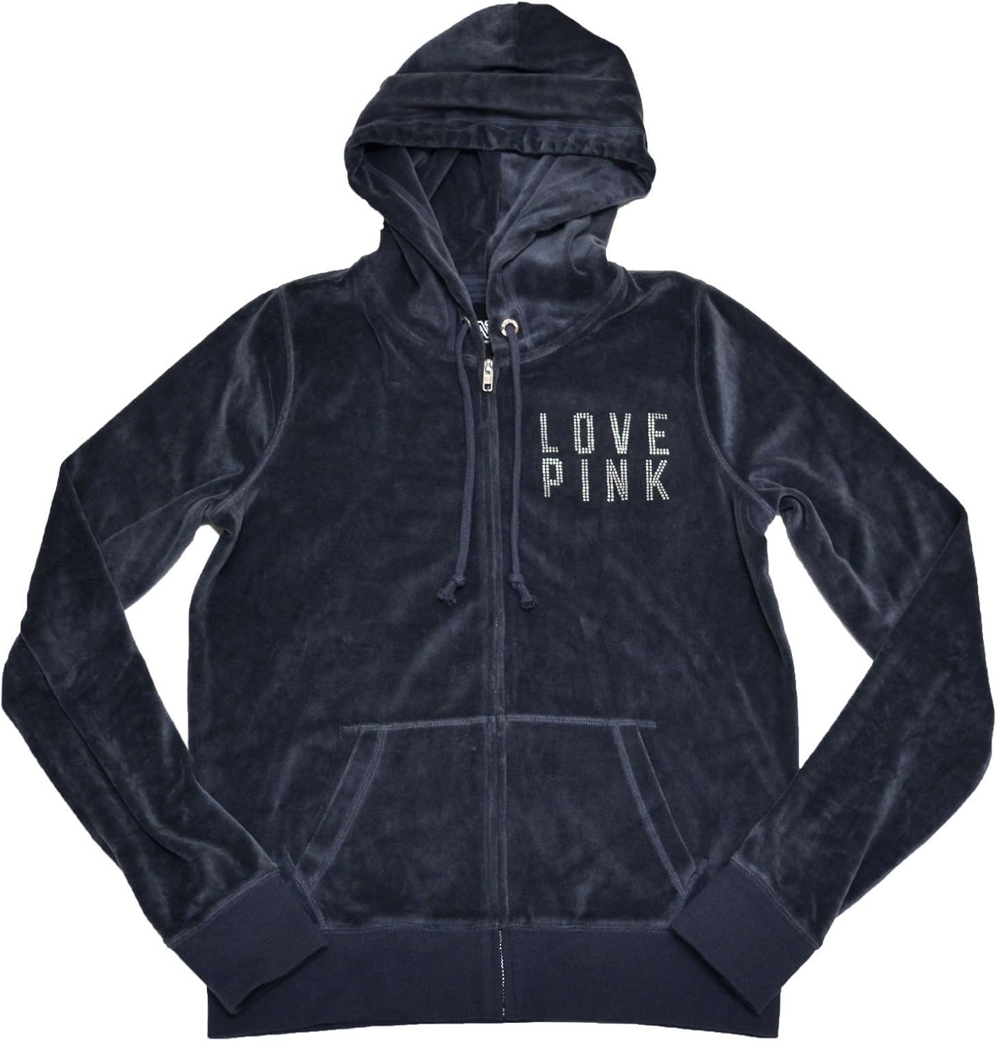 Victoria's Secret Pink Zip Up Velour Hoodie with Foil & Rhinestone Logo