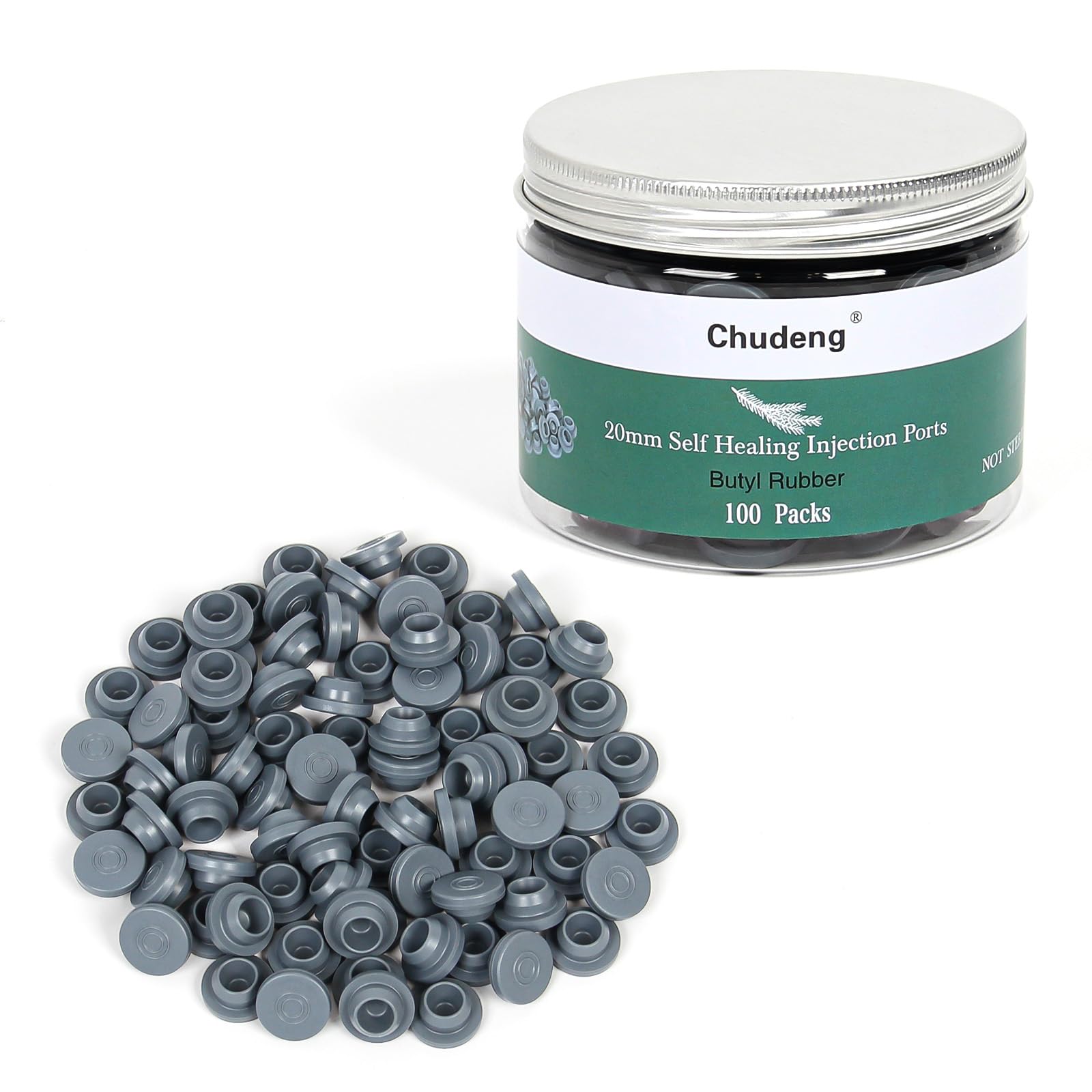 Rubber caps for 20mm vials (100 units), self-healing injection ports for mushrooms, glass vials and culture jars, can be steam sterilized and reused