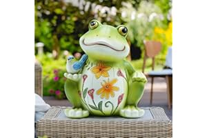 REYISO Frog Decor with Solar Light, Resin Garden Statue for Passage Yard Lawn Patio Valentines Day Gifts Decor, Outdoor Decor for Housewarming Surprise Frog Gifts for Women Mom Kids