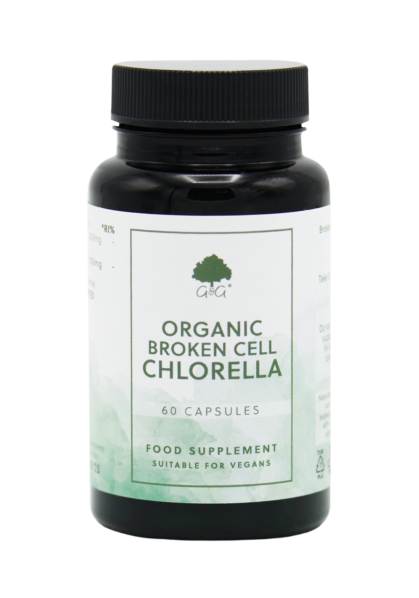 Organic Broken Cell Chlorella - 1200mg Organic Chlorella per 3 Capsule Dose - 60 Vegan Capsules - Non-GMO, Made in The UK by G&G Vitamins