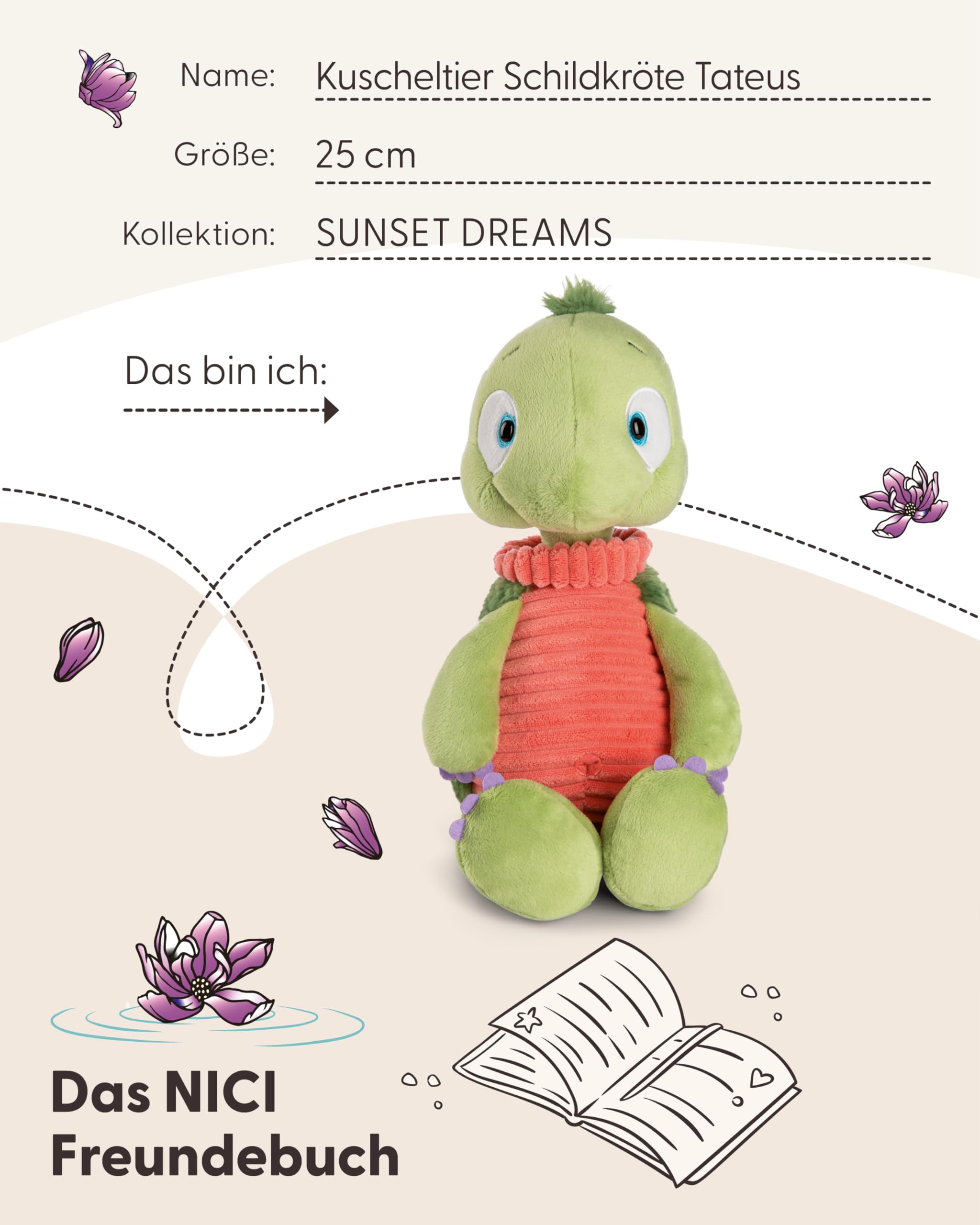 NICI Kuscheltier Schildkröte Tateus 25cm - Plüschtier zum Kuscheln und Liebhaben, Nachhaltig produziertes Stofftier aus recycelten Materialien – 49791 5
