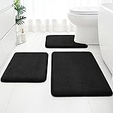 HOMEIDEAS Upgraded Bathroom Rugs Set 3 Piece, Extra Thick Absorbent Soft Memory Foam, Washable Toilet Bath Mat (Black)