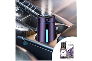 CAMATERLOT Smart Car Air Fresheners Rechargeable Ultrasonic Atomized Refreshing Experience Contains 4 Bottles of 10ml French Natural Fragrance Adjustable Concentration Auto On/Off Use in Car or Home(Purple)