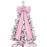 JOICEE Christmas Extra Large Tree Topper Bow, 20 x 47 Inches Pink Stain Bow Christmas Tree Topper Decorations Giant Xmas Wreath Bows for Home Wall Door Party Holiday Birthday Wedding Decor