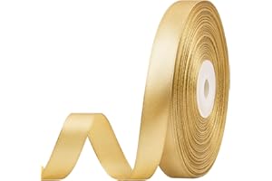 CLUEWR 1/2 Inch 50 Yards Champaign Gold Satin Ribbon, Ribbon Roll for Flower Bouquets, Gift Wrapping, Wedding, Handmade Crafts