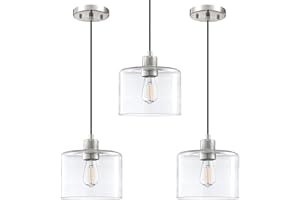 DOLAIMI HOUSE 3 Pack 1 Light Vintage Hanging Pendant Light Brushed Nickel Finish,7.3 Inches Handblown Clear Glass Classic for Farmhouse Entryway Dining Room Kitchen Island Foyer