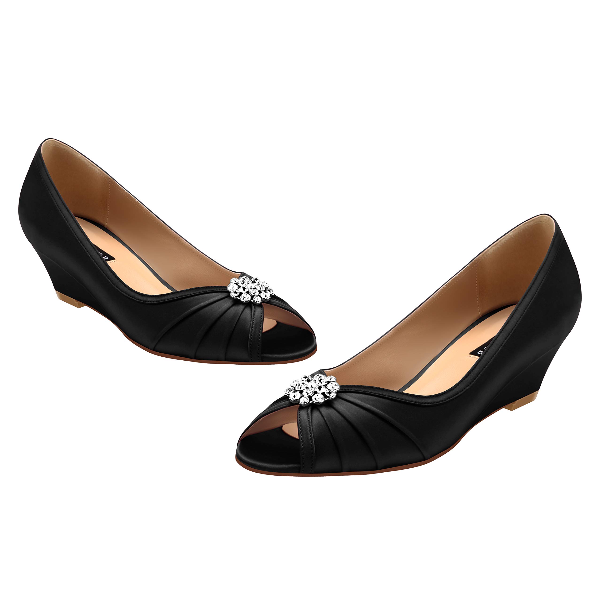 ERIJUNOR Women Comfortable Low Heel Wedges Peep Toe Wedding Shoes - Image 3