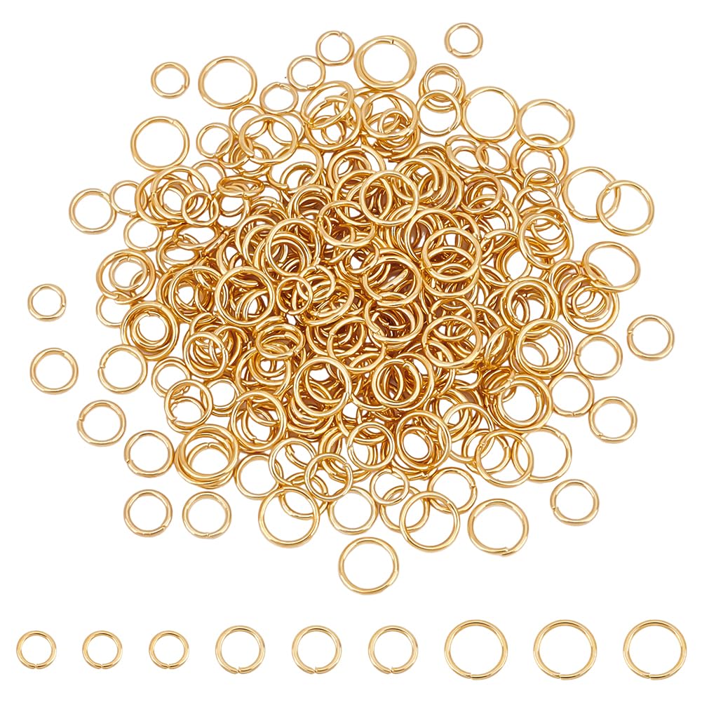 UNICRAFTALE 300Pcs 3 Sizes 18K Gold Plated Open Jump Rings 4/5/6mm Flat Round Jump Rings Stainless Steel Jump Rings Metal O Rings Split Round Ring for Jewelry Bracelet Earring Keychain Repairing