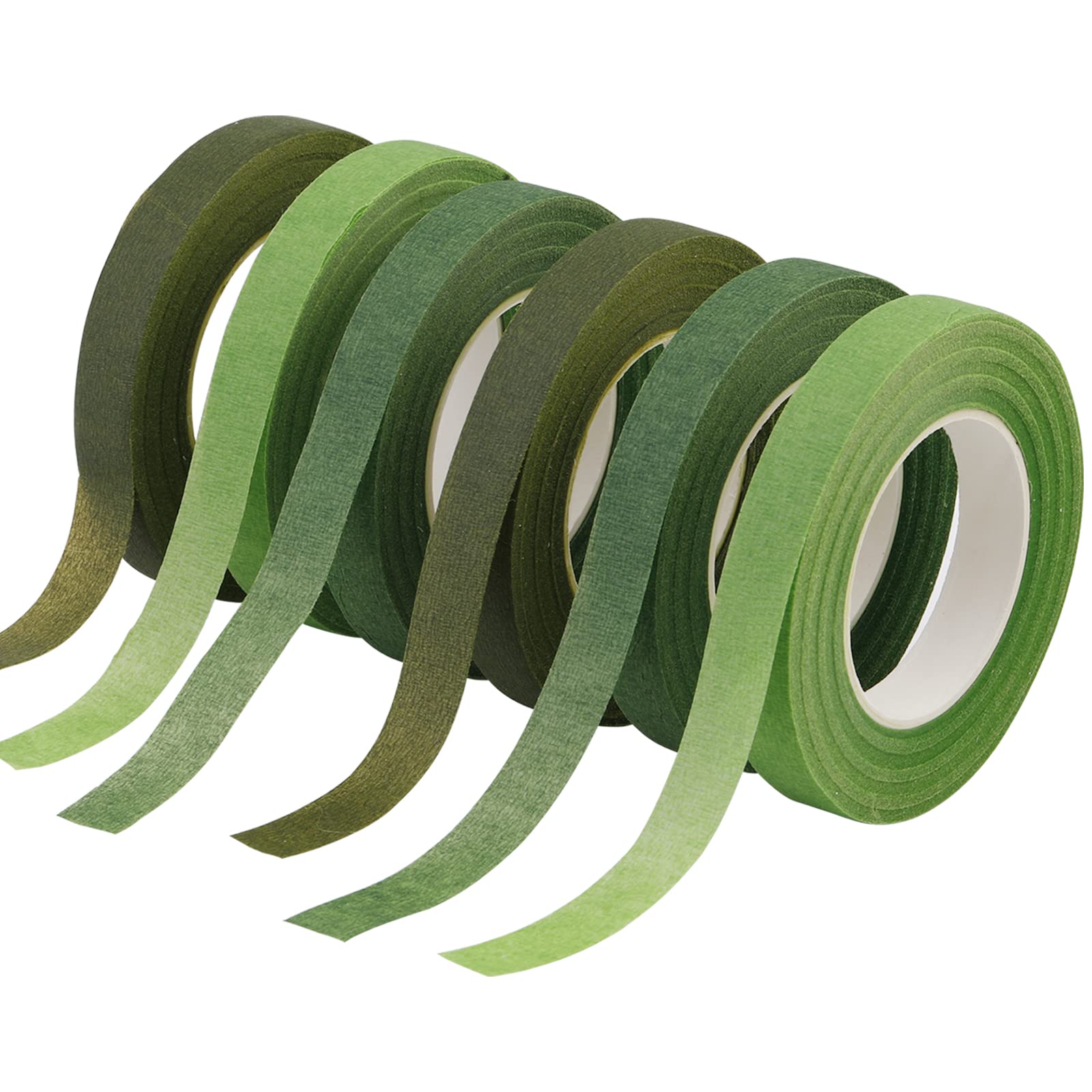 SUVSOON 6 Rolls of 1/2 in Wide Flower Tape, Arrangement Supplies for Wrapping Flower Bouquet Stems and Flower Crafts, Dark Green, Light Green, Grass Green