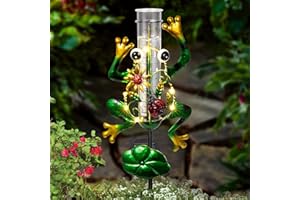 LUNSY Solar Rain Gauge Outdoor, Metal Frog Shape, 6 inchs Glass Tube, with 2 Feet Stake, Decorative for Yards, Garden, Lawn