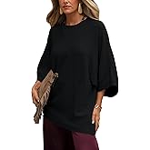 Tanming Womens Knit Sweater Crew Neck 3/4 Sleeve Oversized Tee Shirt Pullover Casual Loose Vest Tops(Black-XL)