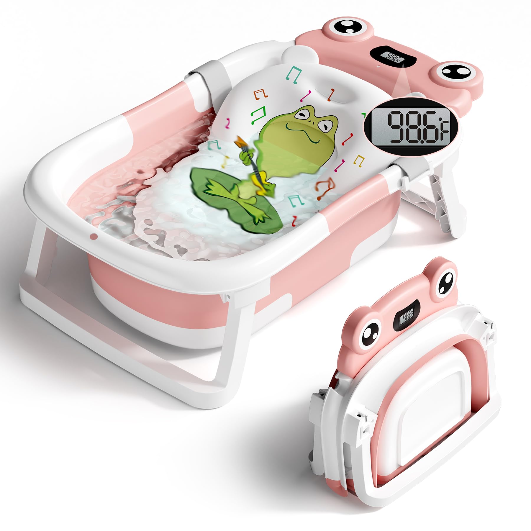 Photo 1 of BUNWAG Baby Bathtub, Collapsible Newborn Bathtub for Infant to Toddler 0-24 Months with Soft Cushion and Thermometer,Portable Travel Newborn Tub with No-Slip Feet, Baby Shower Gifts,Pink