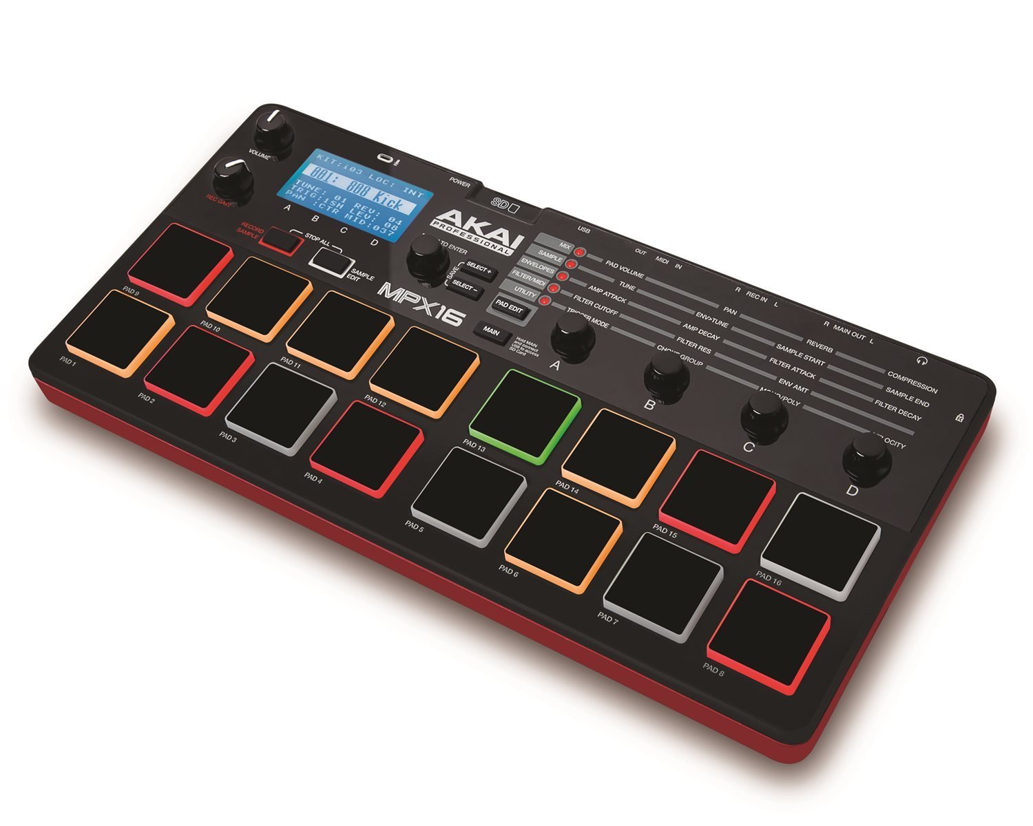 AKAI Professional MPX16 - Portable Finger Drumming Sample Pad Controller with 16 Performance-Ready Pads, On-Board Recording, Built in FX & SD Card Slot