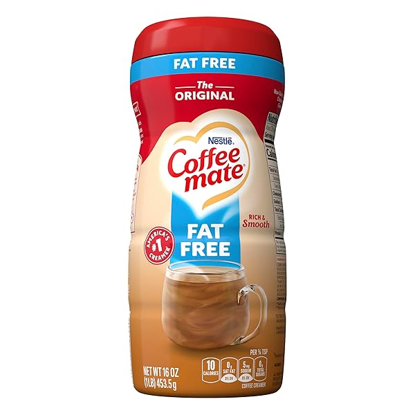 COFFEE MATE 30622 THE ORIGINAL FAT FREE 16 OZ. COFFEE CREAMER (PACK OF 2); STIR IN THE RICH, INDULGENT TASTE ANYTIME FOR A CLASSIC CUP THAT’S NON-DAIRY, LACTOSE-FREE, CHOLESTEROL-FREE & GLUTEN-FREE