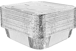 XIAFEI 8 x 8 Aluminum Foil Pans with Lids（20Count），Foil Pans and Foil Lids，Recyclable & Disposable，Great for Baking Cakes, Roasting, Homemade breads