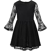 Noomelfish Toddler Bell Sleeve Lace Dress Long Sleeve Party Formal Wedding Flower Girl Dress (3-10 Years)