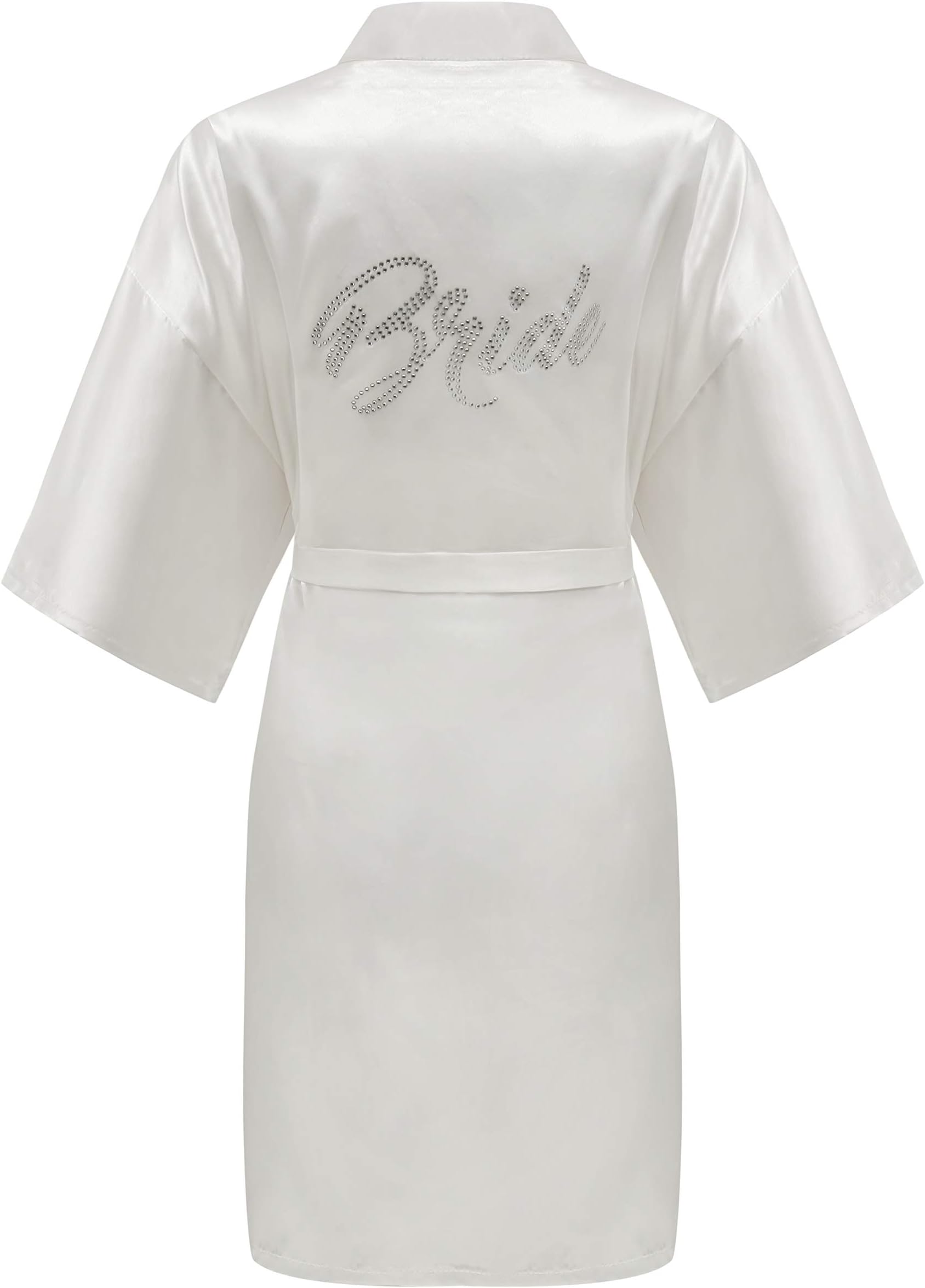 ALHAVONE Bride Bridesmaid Robes with Rhinestones for Wedding Bridal Party Womens Short Silky Satin Robe One Size