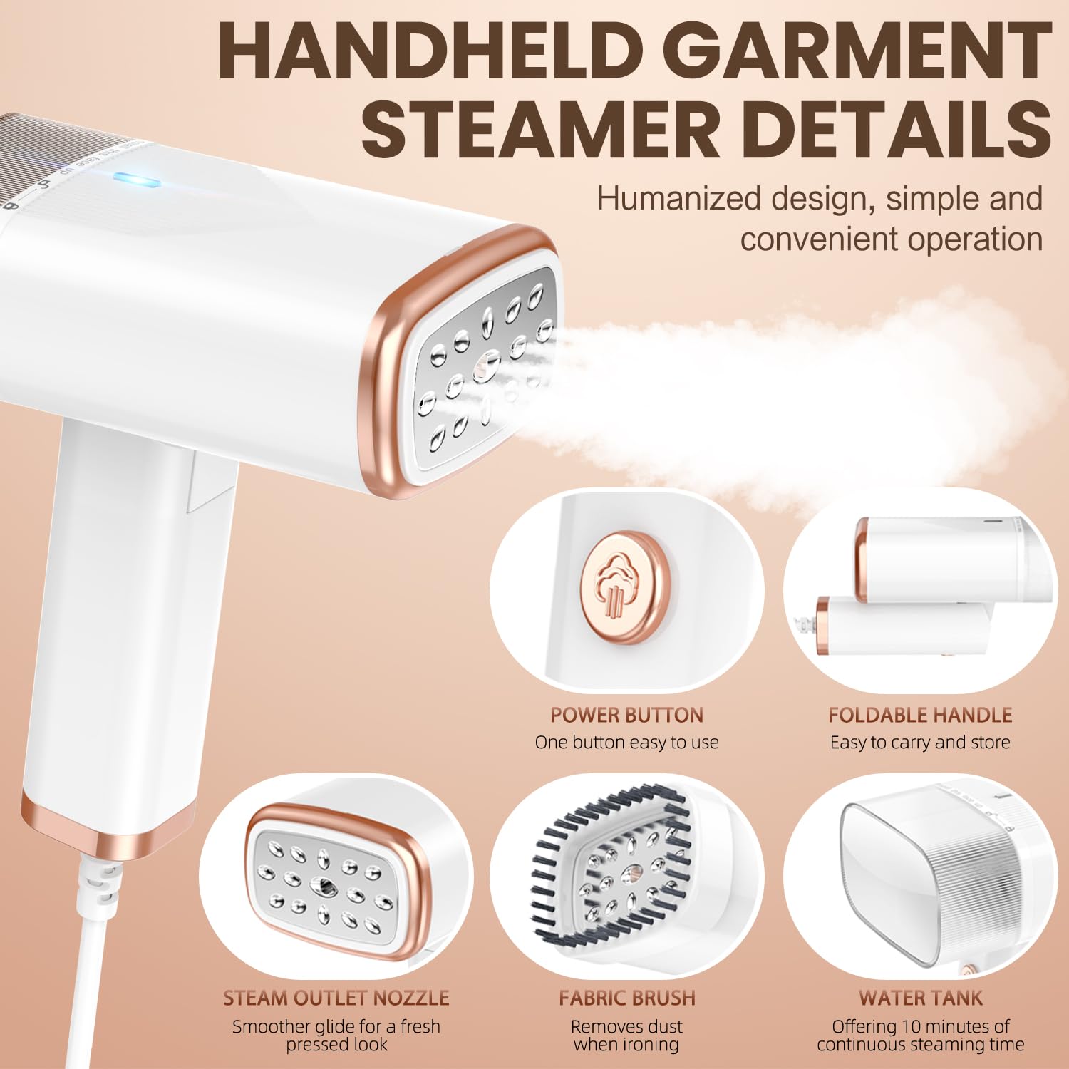 Portable Handheld Steam Garment Steamer Foldable: Effortless Wrinkle Clothes Steam Iron Removal 20-Second Fast Heat-up, 1200W, 120ml Water Tank for Home & Travel