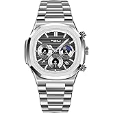 OXFANITE Men's Fashion Watch Stainless Steel Business Quartz Watches Luxury Waterproof Luminous Analog Display with Date Chronograph Multifunctional Watch