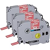 Hehua Tze Tz Tape 12mm 0.47 Laminated Red Compatible for Brother P-Touch TZe-435 TZe435 TZ-435 TZ435 Tape for Ptouch PT D210 D200 D220 D610, 1/2'' x 26.2ft White on Red, 3 Pack