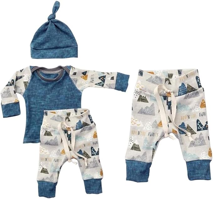 3PCS Baby Boy Clothes Newborn Outfits Spring Boys Blue Cotton Long