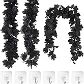 3 Pcs Black Garland, 6.56Ft Halloween Garland Maple Floral Garlands Decor Fall Wall Hanging Artificial Black Maple Leaf Vine for Halloween Thanksgiving Home Party Fireplace Wedding Dinner Deco