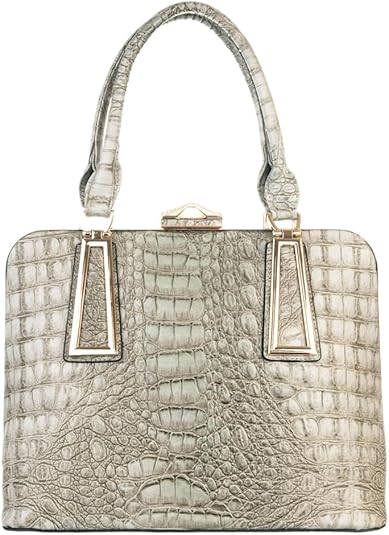 lcolette Crocodile And Metal Frame Accented Top Handle Tote Bag With