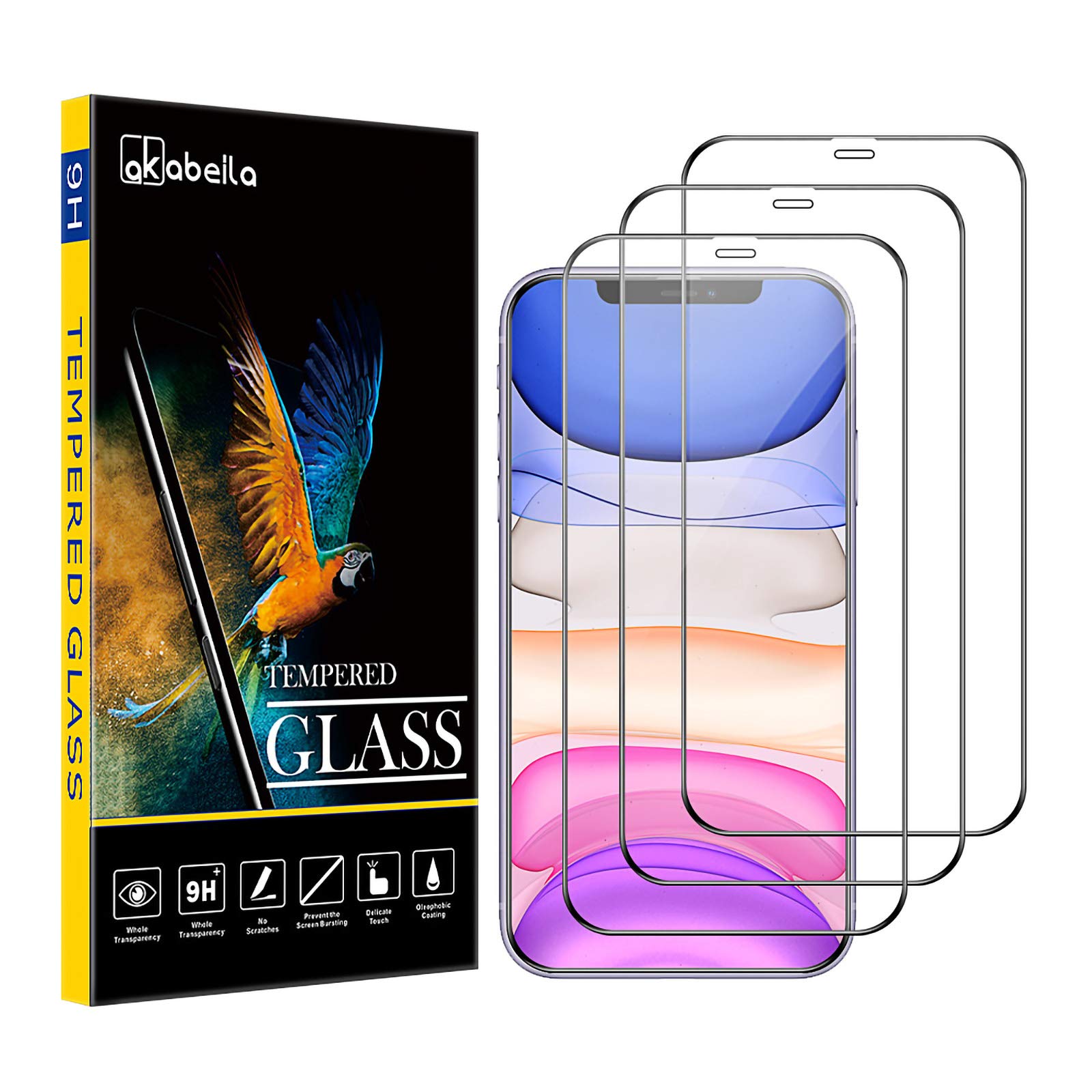 AKABEILA Screen Protector for iPhone 11 Pro/XS/X [3 Pack] HD Tempered Glass Film 9H Hardness Case Friendly Easy Installation Anti Scratch Bubble Free Full Coverage