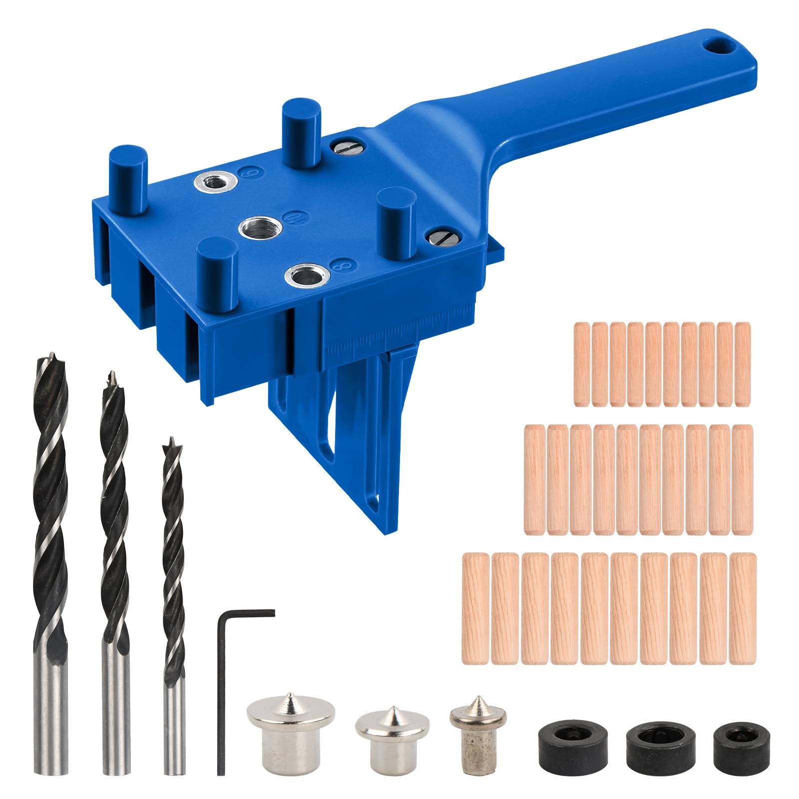 Rundago 41 Pcs Woodworking Doweling Jig Kit, 6/8/10 mm Handheld Wood Drilling, Drill Guide Kit, Doweling Hole Saw Tools, Joinery Doweling Jig Hole Saw Tools (Blue)