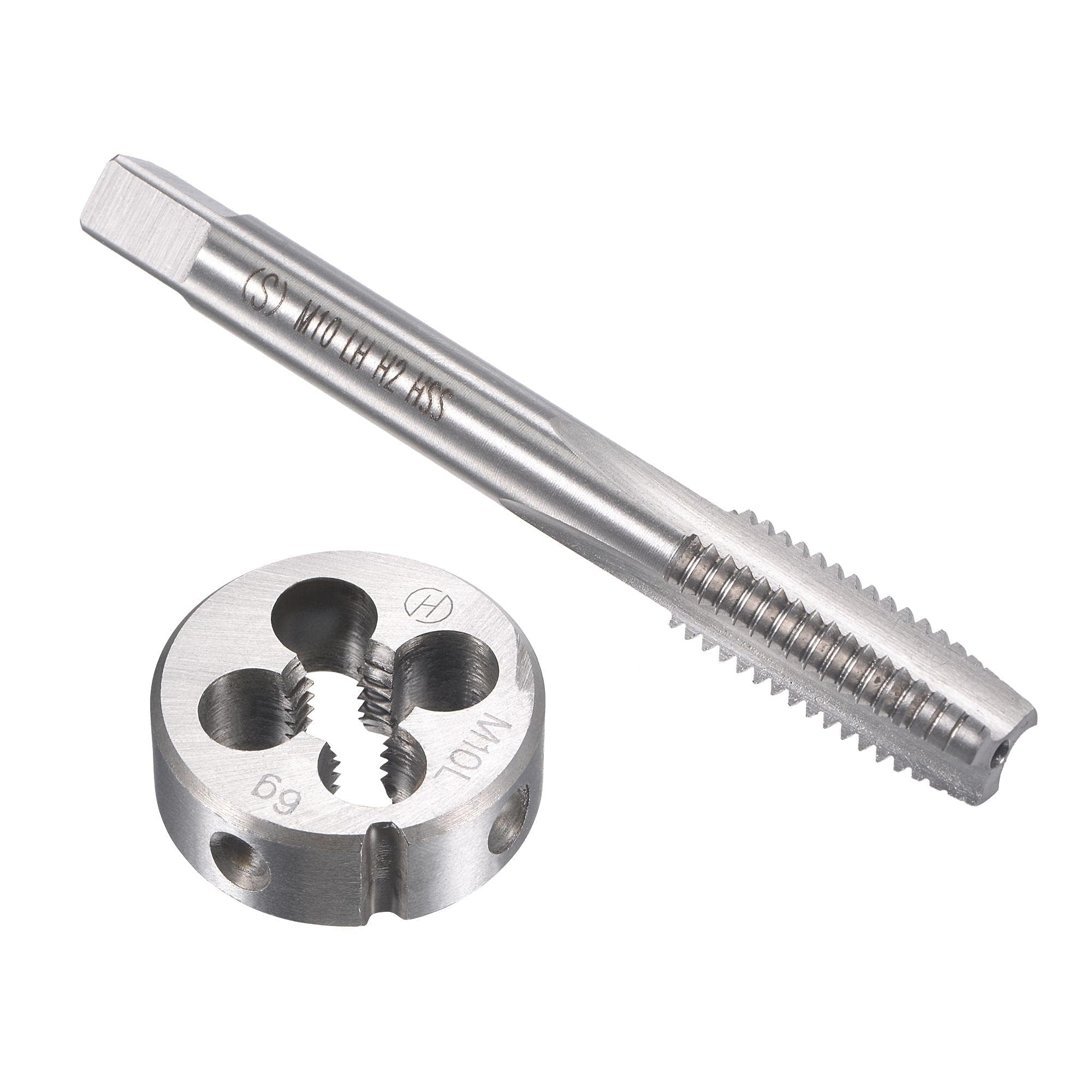 TOP-VIGOR M10 x 1.5mm Metric Left Hand Tap and Die Set, Machine Thread Screw Tap with Round Threading Die, Heavy Duty Tap & Die Kit for DIY, Repair, Cutting External and Internal Thread