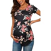 Women's Maternity Tops Short/Long Sleeve Round Neck Front Pleat Peplum Tunic Top Pregnancy Casual T Shirts