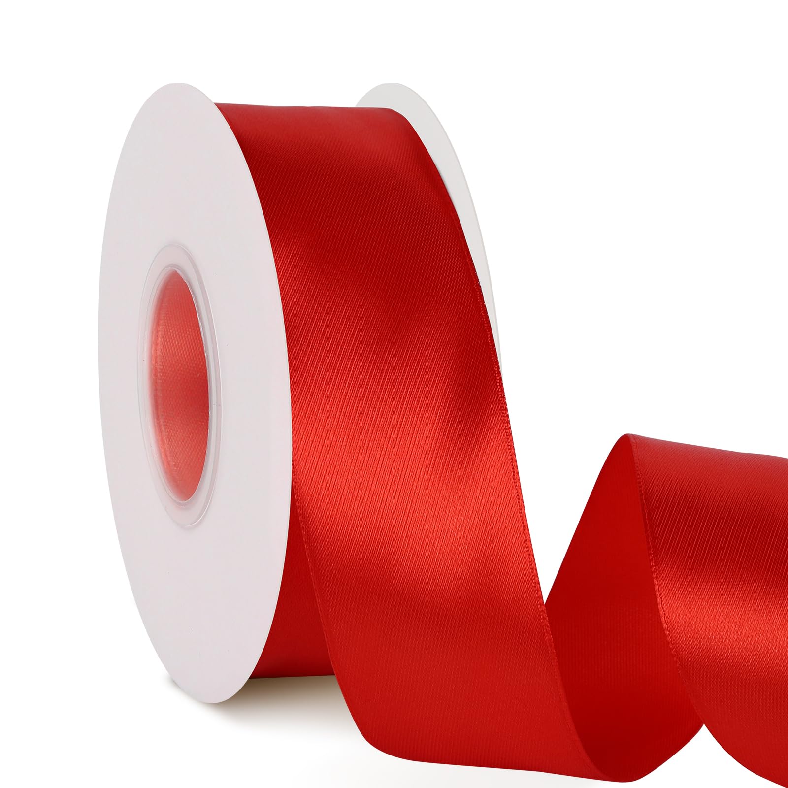 Photo 1 of 1-1/2 Inches 50 Yards Red Satin Ribbon, Solid Craft Fabric Ribbon Roll for Gift Wrapping Flower Bouquets Wedding Party Decoration Handmade Bows