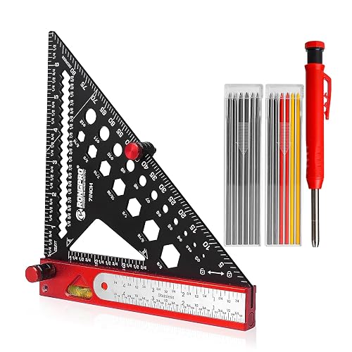 Square With Ruler 8 in 1 Rafter Square with Carpenter Pencil, Multi-Purpose Carpenter ...