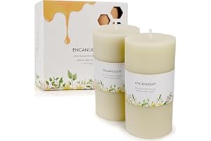 ENCANLIGHT Beeswax Pillar Candles, 3x6 Inch Ivory Natural Bees Wax Candle 2Pack, 95-100 Hour Long Burning, Unscented Smokeless and Dripless for Home Decor Party Wedding